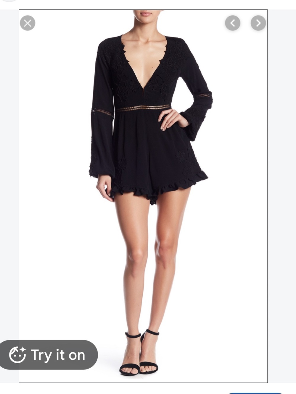 For Love & Lemons Black Long-Sleeve Lace Trim ruffle Romper S